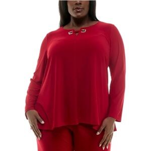 NWT Nina Leonard Bold Red Long Sleeve Matte Jersey Wrinkle resistant shirt